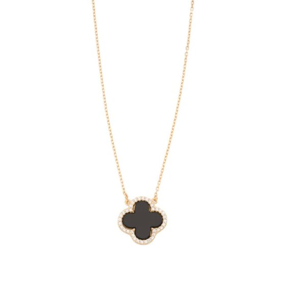 RACHEL ZOE Black Onyx/gold 18k Gold Plated Onyx Clover Necklace - Picture 1 of 2